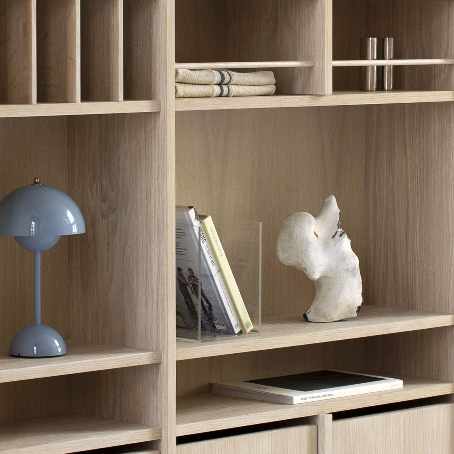 Natural oak veener shelving system details